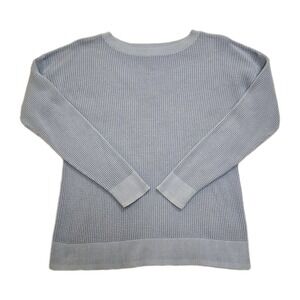 LL Bean Waffle Knit Crewneck Sweater Blue Cotton Heritage Preppy Womens Medium